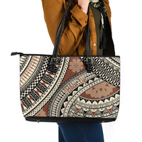 Bula Fiji Classic Masi Tapa Leather Tote Bag Vintage Brown - Polynesian Pride