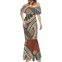 Bula Fiji Classic Masi Tapa Mermaid Dress Vintage Brown - Polynesian Pride