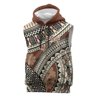 Bula Fiji Classic Masi Tapa Sleeveless Zip Hoodie Vintage Brown - Polynesian Pride