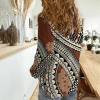 Bula Fiji Classic Masi Tapa Women Casual Shirt Vintage Brown - Polynesian Pride