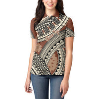 Bula Fiji Classic Masi Tapa Women Polo Shirt Vintage Brown - Polynesian Pride