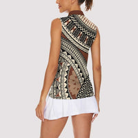 Bula Fiji Classic Masi Tapa Women Sleeveless Polo Shirt Vintage Brown - Polynesian Pride