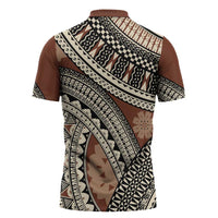 Bula Fiji Classic Masi Tapa Zipper Polo Shirt Vintage Brown - Polynesian Pride