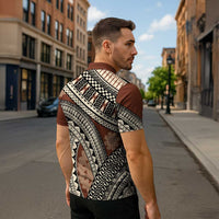 Bula Fiji Classic Masi Tapa Zipper Polo Shirt Vintage Brown - Polynesian Pride