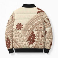 Bula Fiji Classic Masi Tapa Bomber Puffer Jacket Vintage Beige - Polynesian Pride