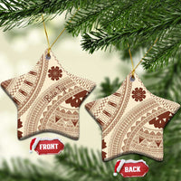 Bula Fiji Classic Masi Tapa Ceramic Ornament Vintage Beige - Polynesian Pride