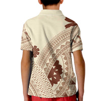 Bula Fiji Classic Masi Tapa Kid Polo Shirt Vintage Beige - Polynesian Pride