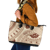 Bula Fiji Classic Masi Tapa Leather Tote Bag Vintage Beige - Polynesian Pride