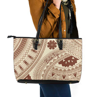 Bula Fiji Classic Masi Tapa Leather Tote Bag Vintage Beige - Polynesian Pride