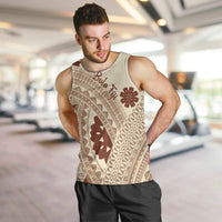 Bula Fiji Classic Masi Tapa Men Tank Top Vintage Beige - Polynesian Pride