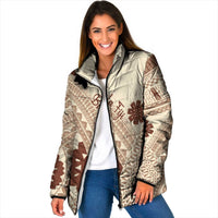 Bula Fiji Classic Masi Tapa Padded Jacket Vintage Beige - Polynesian Pride