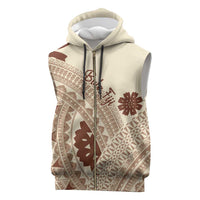 Bula Fiji Classic Masi Tapa Sleeveless Zip Hoodie Vintage Beige - Polynesian Pride