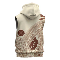 Bula Fiji Classic Masi Tapa Sleeveless Zip Hoodie Vintage Beige - Polynesian Pride