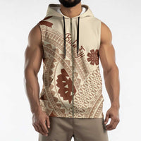 Bula Fiji Classic Masi Tapa Sleeveless Zip Hoodie Vintage Beige - Polynesian Pride