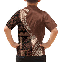 Bula Fiji Family Matching Summer Maxi Dress and Hawaiian Shirt Tribal Masi Tapa - Brown LT7 - Polynesian Pride