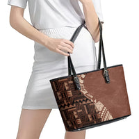 Bula Fiji Leather Tote Bag Tribal Masi Tapa - Brown LT7 - Polynesian Pride