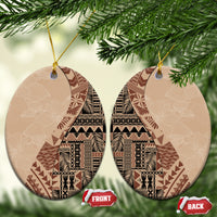 Bula Fiji Tribal Masi Tapa Ceramic Ornament Beige LT7 Oval Beige - Polynesian Pride