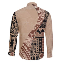Bula Fiji Family Matching Short Sleeve Bodycon Dress and Hawaiian Shirt Tribal Masi Tapa - Beige LT7 - Polynesian Pride