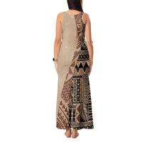 Bula Fiji Tank Maxi Dress Tribal Masi Tapa - Beige LT7 - Polynesian Pride