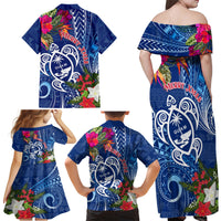 Guam Christmas Family Matching Off Shoulder Maxi Dress and Hawaiian Shirt Turtle Mix Tapa Felis Pasgua LT7 - Polynesian Pride