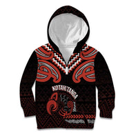 Maori Waitangi Kid Hoodie Kotahitanga Poutama Mix Whakairo LT7 Zip Hoodie Black - Polynesian Pride