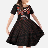 Maori Waitangi Kid Short Sleeve Dress Kotahitanga Poutama Mix Whakairo LT7 KID Black - Polynesian Pride
