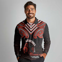 Maori Waitangi Long Sleeve Polo Shirt Kotahitanga Poutama Mix Whakairo LT7 - Polynesian Pride