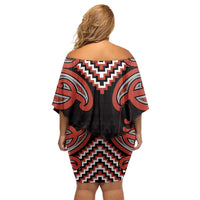 Maori Waitangi Off Shoulder Short Dress Kotahitanga Poutama Mix Whakairo LT7 - Polynesian Pride