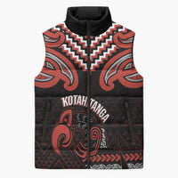 Maori Waitangi Sleeveless Puffer Jacket Kotahitanga Poutama Mix Whakairo LT7 Unisex Black - Polynesian Pride