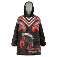 Maori Waitangi Wearable Blanket Hoodie Kotahitanga Poutama Mix Whakairo LT7 One Size Black - Polynesian Pride