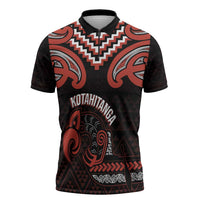 Maori Waitangi Zipper Polo Shirt Kotahitanga Poutama Mix Whakairo LT7 Black - Polynesian Pride