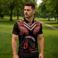 Maori Waitangi Zipper Polo Shirt Kotahitanga Poutama Mix Whakairo LT7 - Polynesian Pride