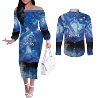 NZ Maori Matariki Scenery Couples Matching Off The Shoulder Long Sleeve Dress and Long Sleeve Button Shirt Galaxy Sky