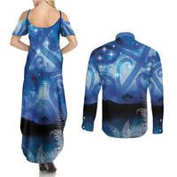 NZ Maori Matariki Scenery Couples Matching Summer Maxi Dress and Long Sleeve Button Shirt Galaxy Sky