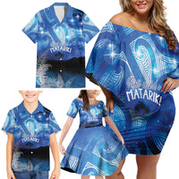 NZ Maori Matariki Scenery Family Matching Off Shoulder Short Dress and Hawaiian Shirt Galaxy Sky