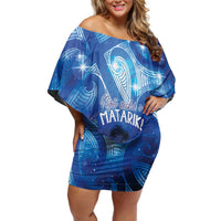 NZ Maori Matariki Scenery Family Matching Off Shoulder Short Dress and Hawaiian Shirt Galaxy Sky