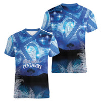 NZ Maori Matariki Scenery Women V-Neck T-Shirt Galaxy Sky