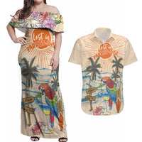 Personalized Christmas In July - Hawaii Retro Couples Matching Off Shoulder Maxi Dress and Hawaiian Shirt Lost In Parrot-dise LT7 Beige - Polynesian Pride