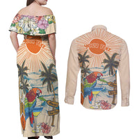 Personalized Christmas In July - Hawaii Retro Couples Matching Off Shoulder Maxi Dress and Long Sleeve Button Shirt Lost In Parrot-dise LT7 - Polynesian Pride