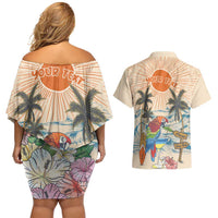 Personalized Christmas In July - Hawaii Retro Couples Matching Off Shoulder Short Dress and Hawaiian Shirt Lost In Parrot-dise LT7 - Polynesian Pride