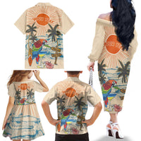 Personalized Christmas In July - Hawaii Retro Family Matching Off The Shoulder Long Sleeve Dress and Hawaiian Shirt Lost In Parrot-dise