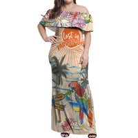 Personalized Christmas In July - Hawaii Retro Off Shoulder Maxi Dress Lost In Parrot-dise LT7 Women Beige - Polynesian Pride