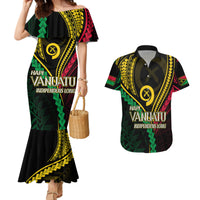 Personalised Vanuatu Couples Matching Mermaid Dress And Hawaiian Shirt 44th Hapi Indipendens Long LT7 Black - Polynesian Pride