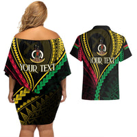 Personalised Vanuatu Couples Matching Off Shoulder Short Dress and Hawaiian Shirt 44th Hapi Indipendens Long LT7 - Polynesian Pride