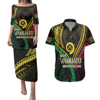 Personalised Vanuatu Couples Matching Puletasi Dress and Hawaiian Shirt 44th Hapi Indipendens Long LT7 Black - Polynesian Pride
