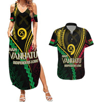 Personalised Vanuatu Couples Matching Summer Maxi Dress and Hawaiian Shirt 44th Hapi Indipendens Long LT7 Black - Polynesian Pride