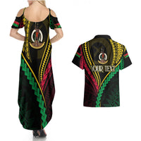Personalised Vanuatu Couples Matching Summer Maxi Dress and Hawaiian Shirt 44th Hapi Indipendens Long LT7 - Polynesian Pride