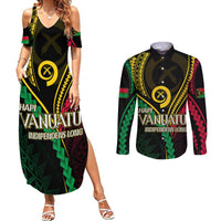 Personalised Vanuatu Couples Matching Summer Maxi Dress and Long Sleeve Button Shirts 44th Hapi Indipendens Long LT7 Black - Polynesian Pride
