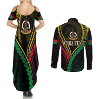 Personalised Vanuatu Couples Matching Summer Maxi Dress and Long Sleeve Button Shirts 44th Hapi Indipendens Long LT7 - Polynesian Pride