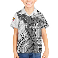 Fiji Rugby Personalised Bula Masi Family Matching Off The Shoulder Long Sleeve Dress and Hawaiian Shirt Fish Tail Kaivity Cibi - White